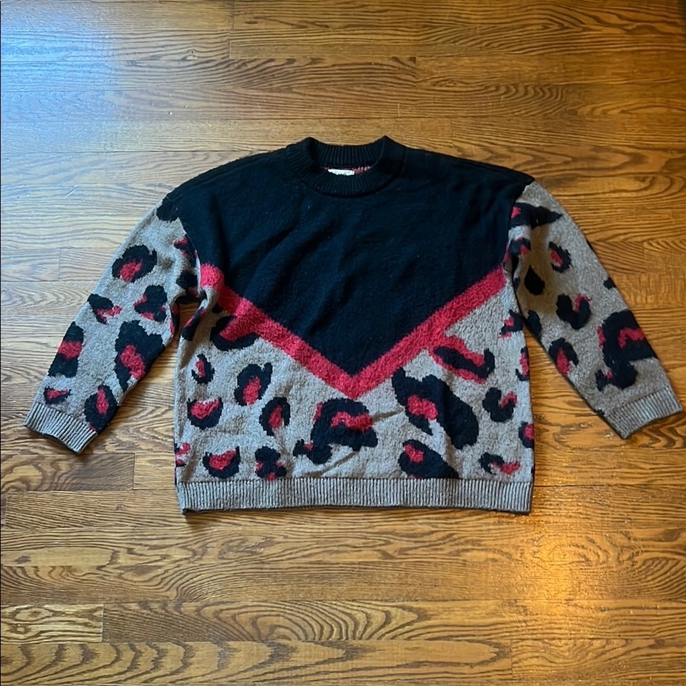 Maurices Black and Red Crewneck Sweater with Color-Blocking